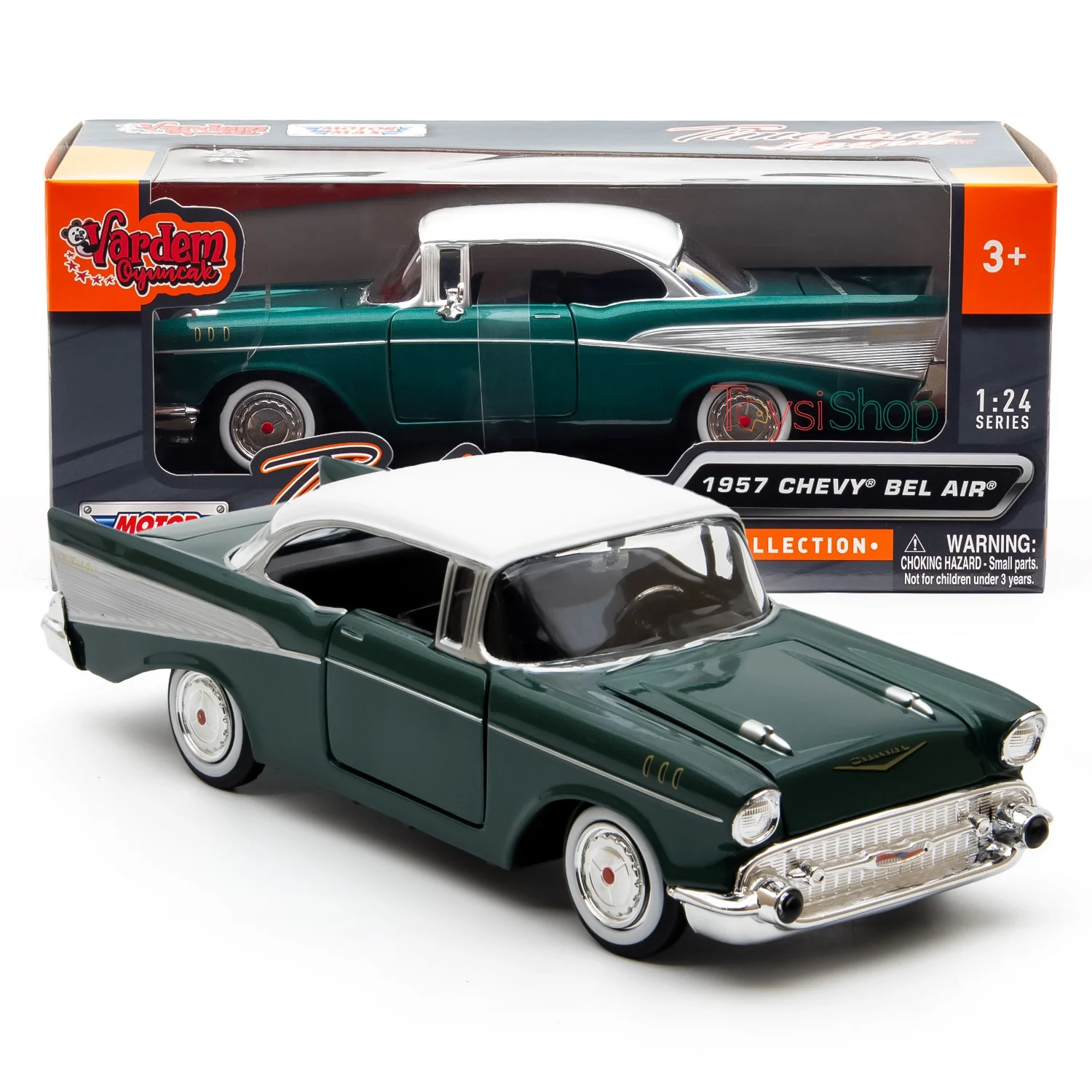motor-max-1-24-1957-chevy-bel-air-yesil-krom-73228-90308030-sw1500sh1500 Motor Max 1:24 1957 Chevy Bel Air Yeşil Krom - 73228 - Görsel 1