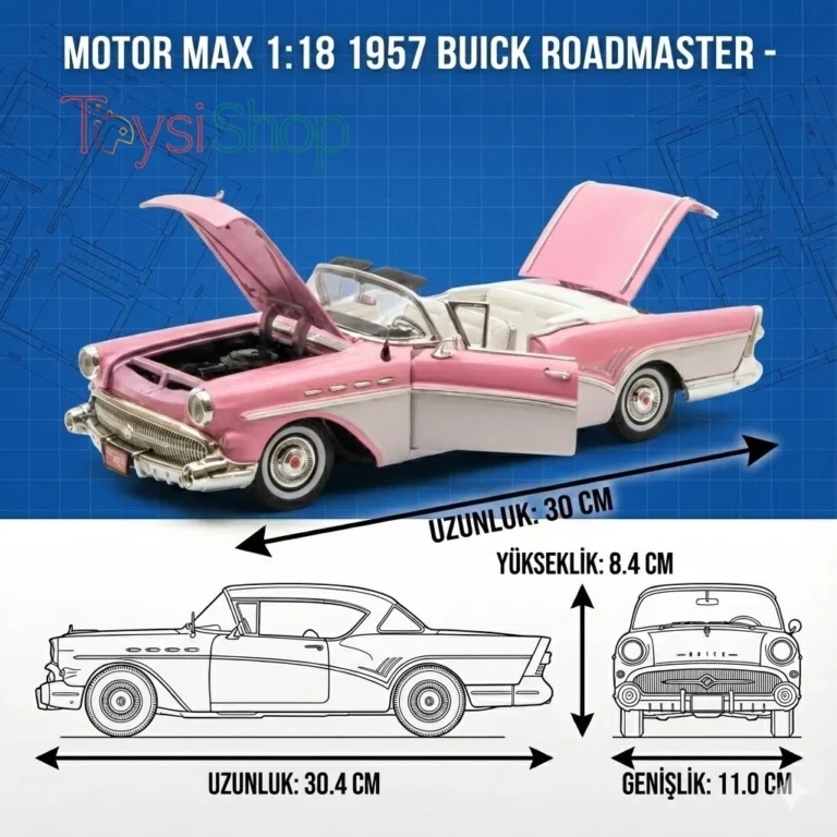 Motor Max 1:18 1957 Buick Roadmaster Pembe Klasik Model Araba - 73152 - Görsel 10