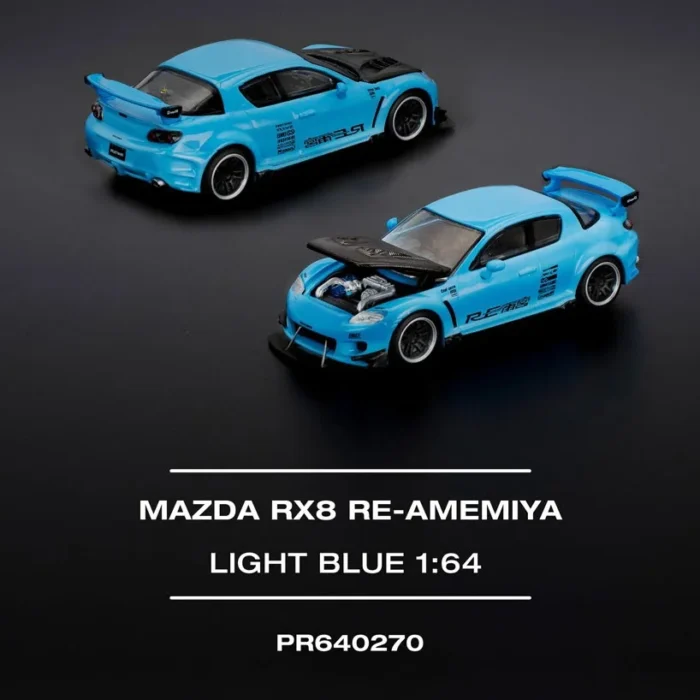 Pop Race 1/64 Mazda RX8 RE Amemiya Light Blue PR64-270 - Görsel 6